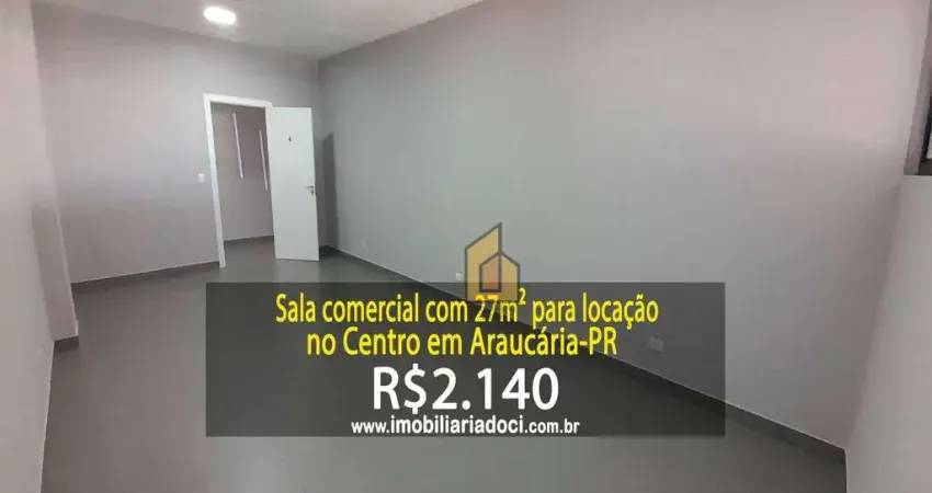 Sala comercial com 27m² no centro em araucária-pr  - locação por r$2.140,00  - condomínio e vaga de garagem inclusos