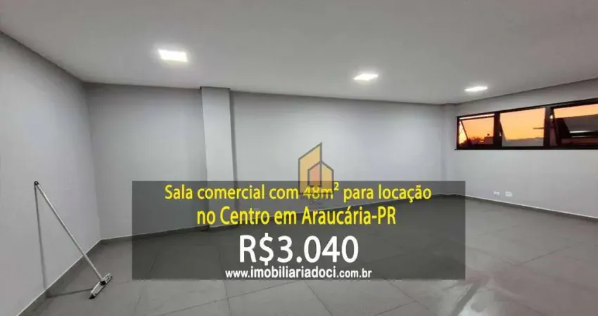 Sala comercial com 48m² no centro em araucária-pr - locação por r$3.040,00 - condomínio e vaga de garagem inclusos