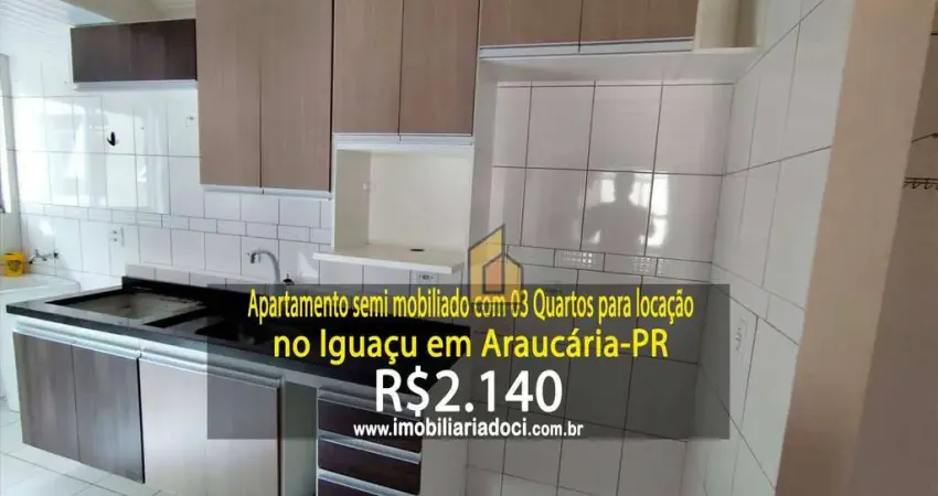 Apartamento semi mobiliado com 03 quartos no iguaçu em araucária-pr  - locação por r$2.140,00