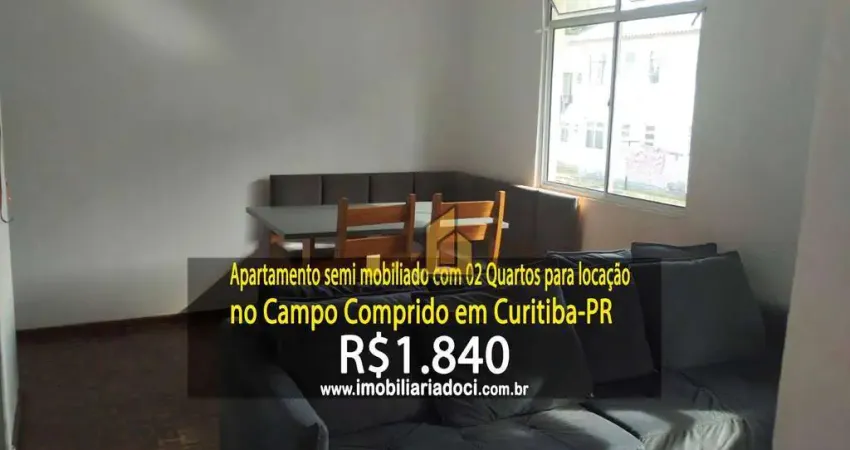 Apartamento semi mobiliado com 02 quartos no campo comprido em curitiba-pr  - locação por r$1.840,00