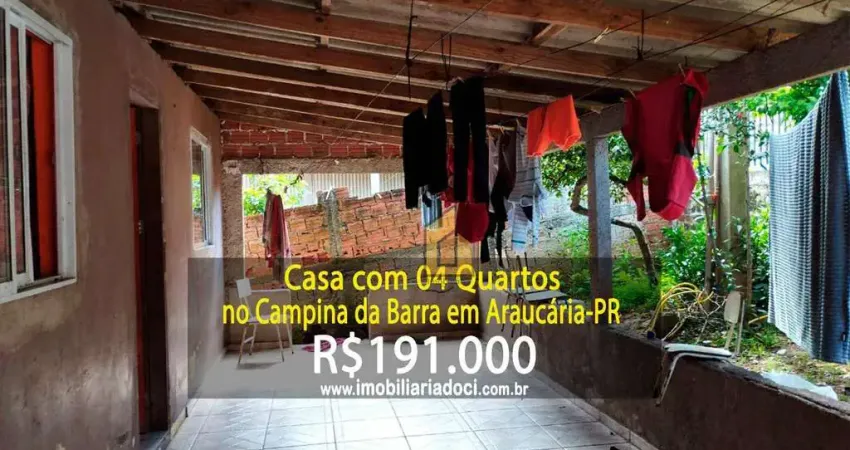 Casa com 04 quartos no campina da barra em araucária-pr - a venda por r$191.000,00