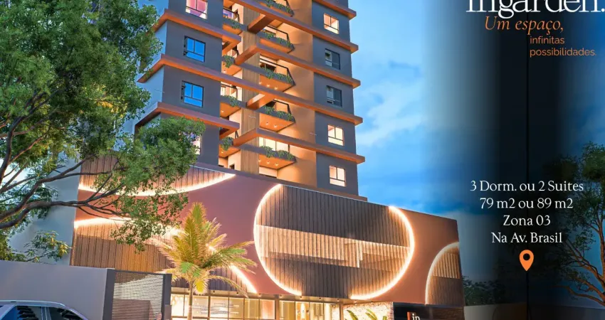 Lançamento ingarden - av. brasil / 79 ou 89 m2 / 3q sendo 1suite ou 2 suítes grande / zona 03 / 1 ou 2 vagas/ maringá