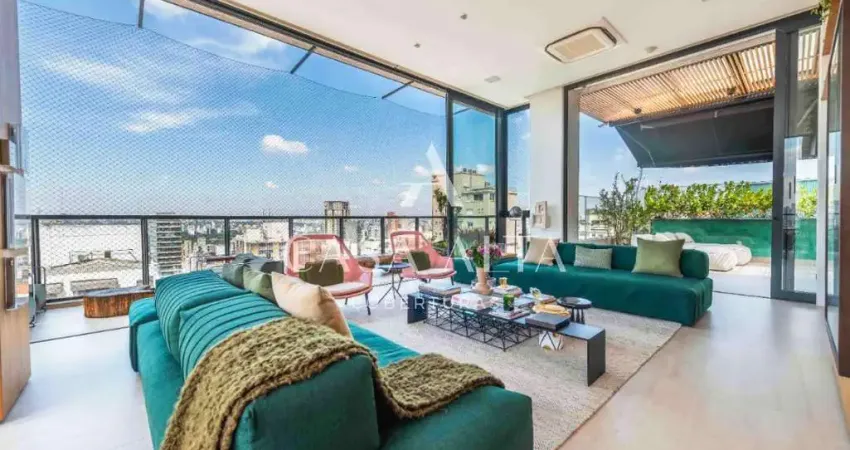 Cobertura duplex no jardim paulista com 408 m² a.u. sendo: 4 dormitórios (4 suítes) e 5 vagas de garagem.