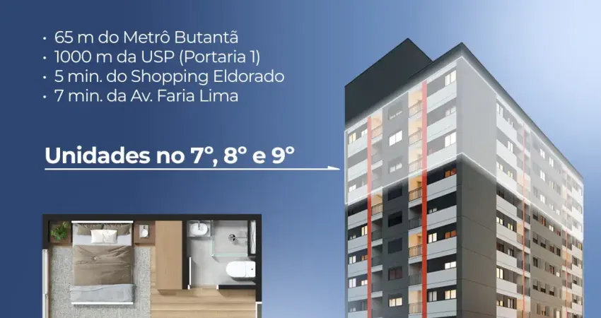 Studio 17m² tipologia r2v ao lado da estação butantã do metrô