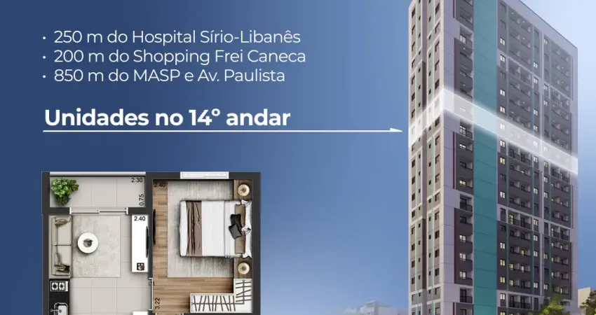 1 dormitório com 24m² na rua do hospital sírio libanês (250m)