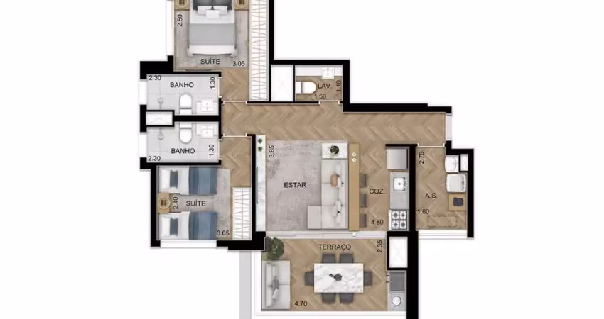 Apartamento para venda em são paulo, chácara klabin, 2 suítes, 3 banheiros, 2 vagas