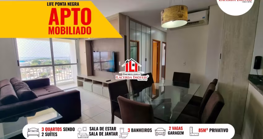 Life ponta negra 85m² locação! apartamento  mobiliado andar alto