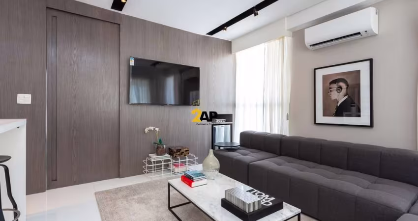 Apartamento para locação na Vila Nova Conceição, SP: 1 quarto, 1 suíte, 2 salas, 2 banheiros, 2 vagas de garagem, 74m².