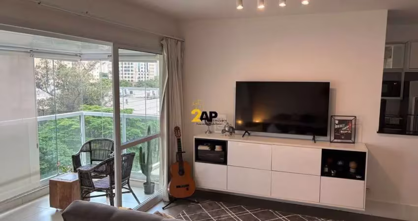 Apartamento mobiliado para locação no brooklin, 1 quarto, 1 suíte, 1 banheiro, 1 vaga de garagem, 50m² de área.