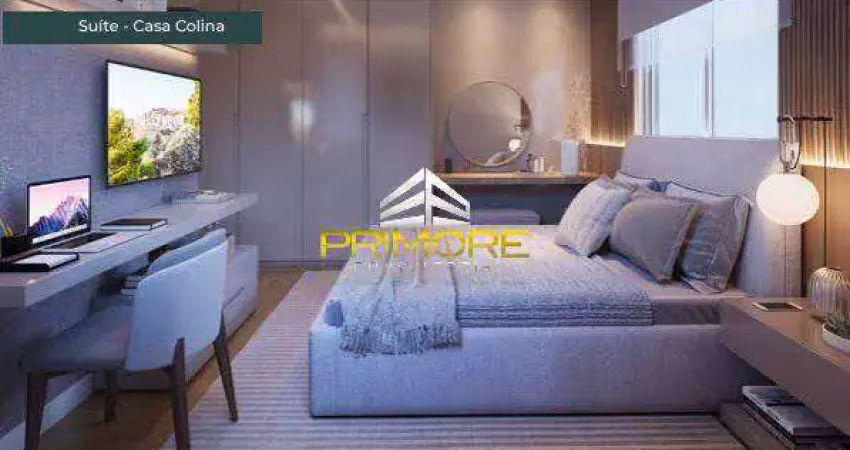 Casa geminada em condomínio, 80m², área privativa, lazer completo
