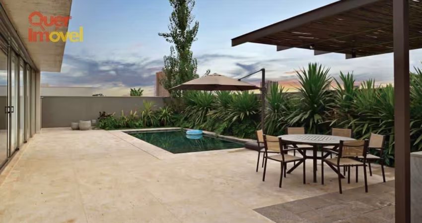 Impecável casa de luxo em condomínio, 4 quartos, 3 suítes, 2 salas, 5 banheiros, 4 vagas, 400m² - Jardim Olhos D'Água I, Ribeirão Preto-SP.