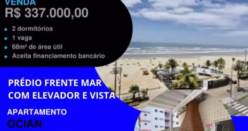 Negócio bom aqui! 2 dorms em prédio frente mar com elevador e vista para o mar