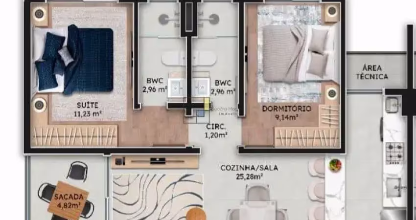 APARTAMENTO COBERTURA 2 DORMITÓRIOS SENDO 1 SUÍTE, NO CENTRO EM NAVEGANTES SC.