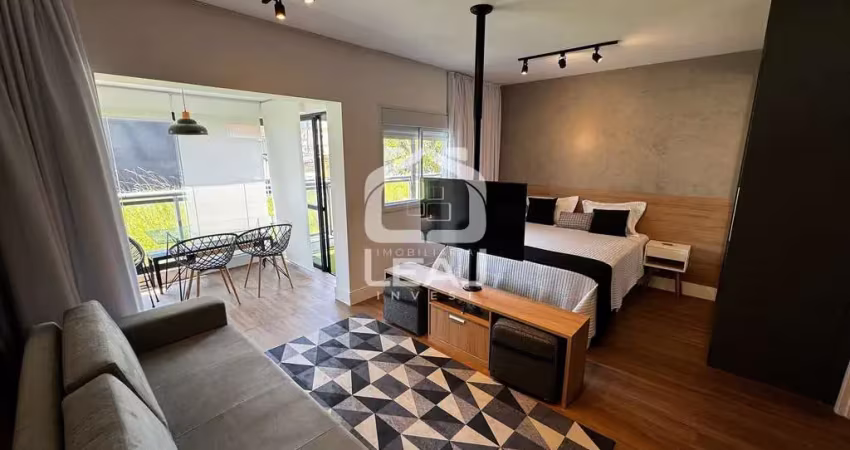Lindo apartamento garden mobiliado para locação, 77m², 1 dormitório, 2 vagas, r$ 7.549,00 (pacote),