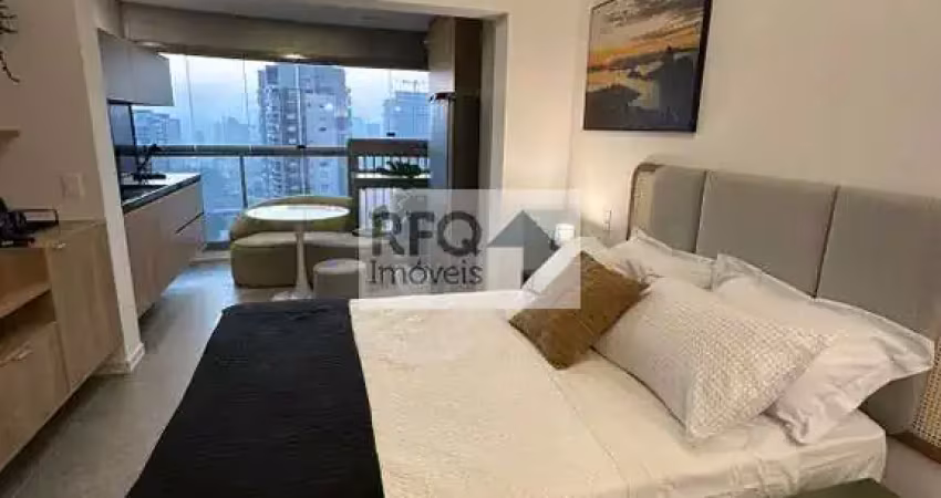 Aluguel de studio em condomínio no jardim das acácias, são paulo-sp: 1 quarto, 1 sala, 1 banheiro, 1 vaga, 32m².