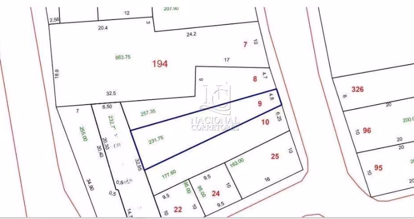 Terreno à venda, 231 m² por R$ 399.000,00 - Vila Leopoldina - Santo André/SP