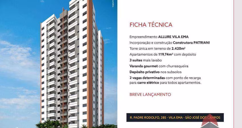 Apartamento com 3 dormitórios à venda, 119 m² por R$ 1.500.000,00 - Vila Ema - São José dos Campos/SP