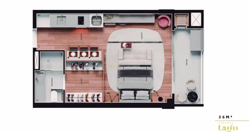 Studio 36m2 em frente ao parque barigui com varanda e churrasqueira - 63734
