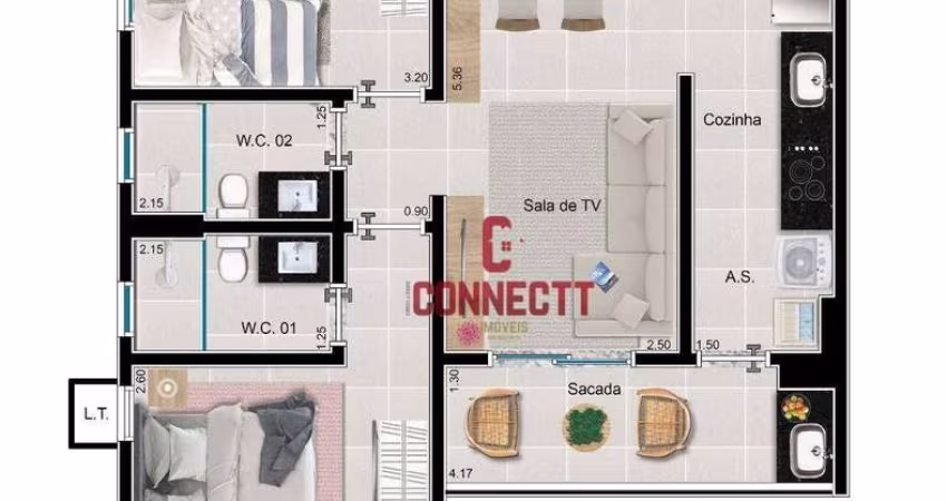 Apartamento com 2 dormitórios à venda, 60 m² por R$ 339.000,00 - Bonfim Paulista - Ribeirão Preto/SP