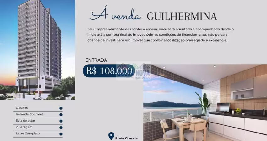 Apartamento com 3 quartos sendo 1 suíte, 2 banheiros, 2 vagas, bairro guilhermina - praia grande