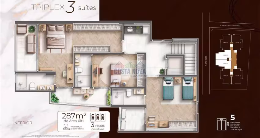 Lançamento á venda, uma excelente cobertura Triplex à 2 quadras da praia no Embaré