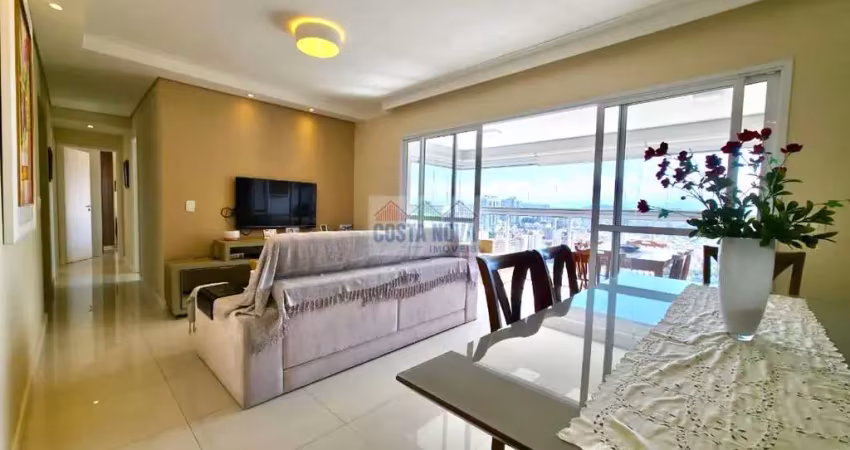 Apartamento 111m², 3 quartos, 1 suíte, 2 vagas, varanda e churrasqueira, vista livre, ponta da praia