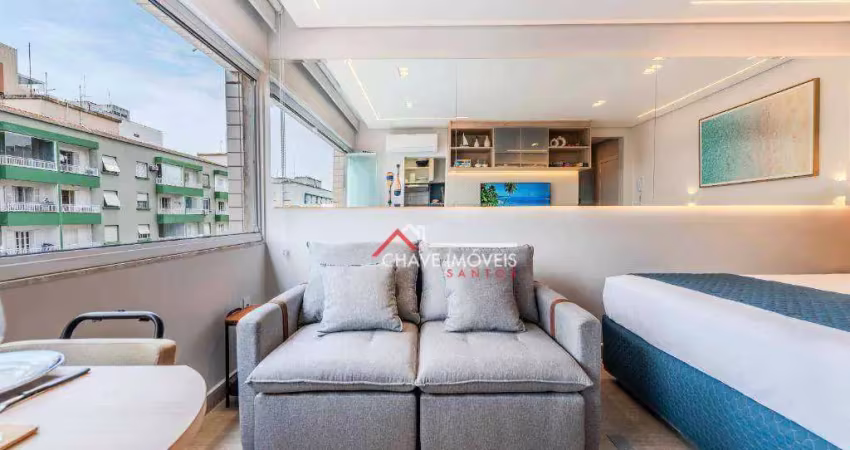Studio com 1 dormitório, 22 m² - venda por r$ 550.000,00 ou aluguel por r$ 3.896,42/mês - embaré - santos/sp