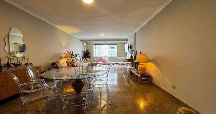APARTAMENTO COM 208M²DE ÁREA UTIL, 3 QUARTOS COM 3 SUÍTES , COM DEPENDENCIA COMPLETA E 02 VAGAS DEMARCADAS. NO GONZAGA EM SANTOS