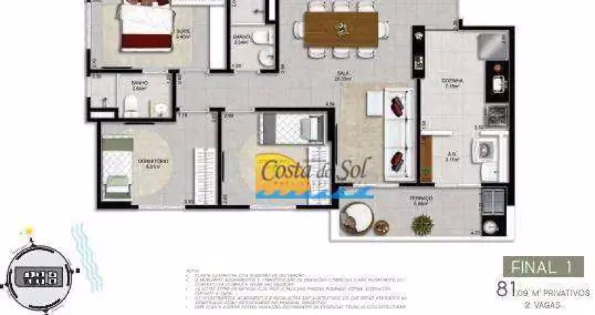 Apartamento com 3 dormitórios à venda, 81 m² por r$ 729.081,00 - canto do forte - praia grande/sp
