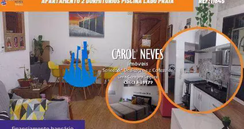 Apartamento 2 dormitorios piscina lado praia financiamento praia grande