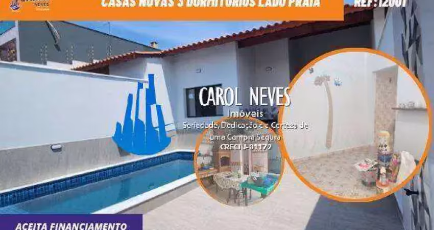 Casas novas 3 dormitorios piscina lado praia financiamento itanhaem