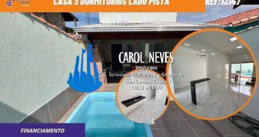 Casa nova 3 dormitorios piscina lado pista financiamento mongagua