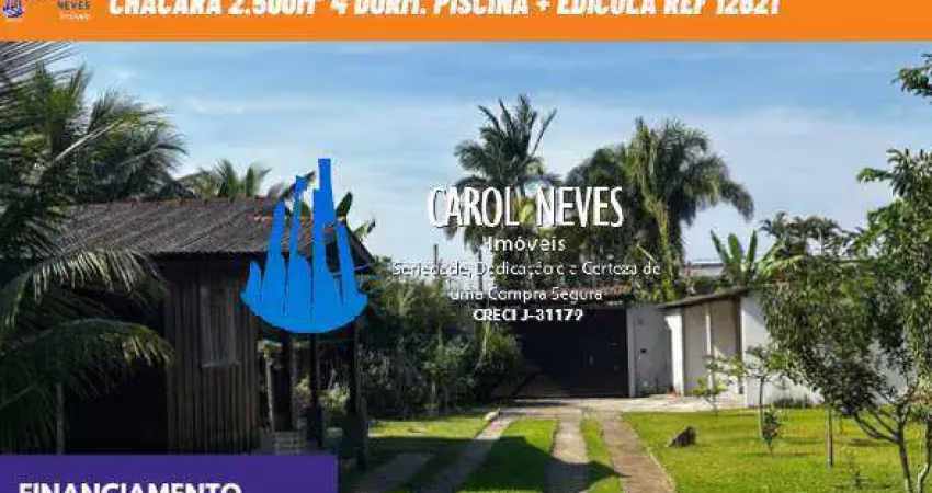 Chacara 2.500m² 4 dormitorios piscina + edicula financiamento itanhaem