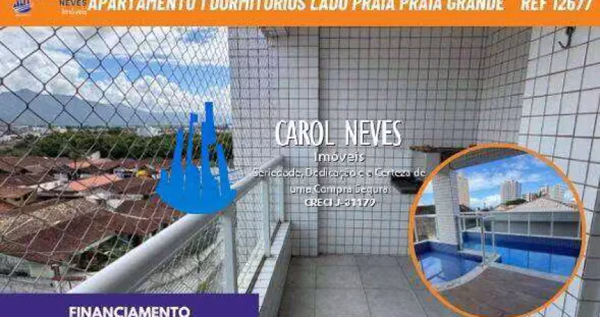 Apartamento 1 dormitorio piscina lado praia financiamento praia grande
