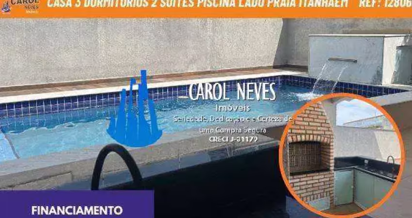 Casa 3 dormitorios 2 suites piscina lado praia financiamento itanhaem