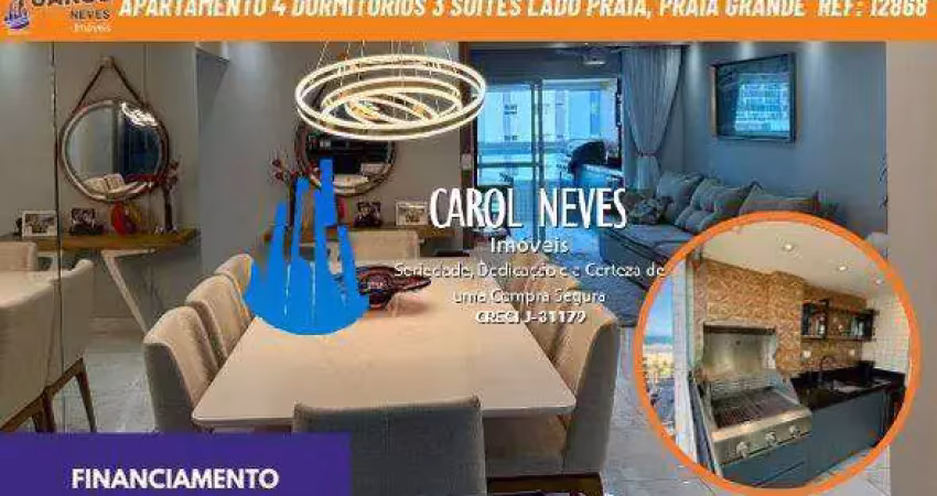 Apartamento 4 dormitorios 3 suites lado praia financiamento praia grande