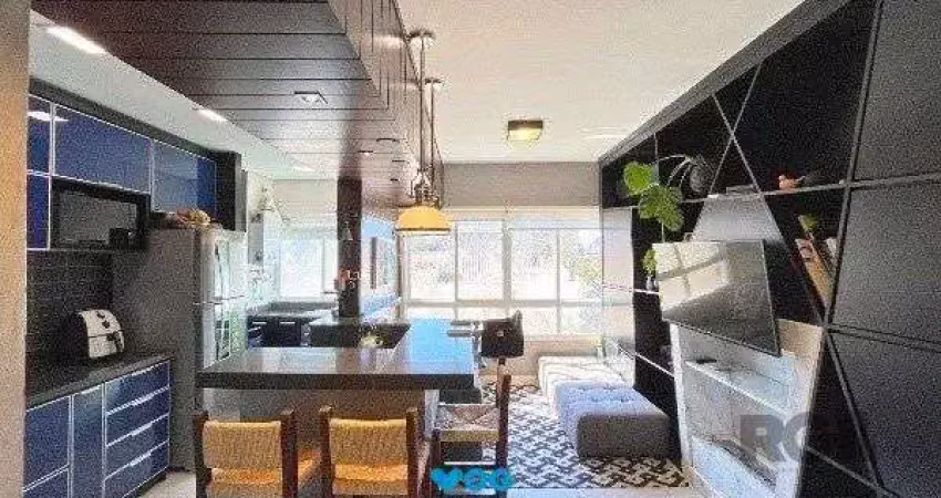 Elegante apartamento mobiliado com suíte, churrasqueira e 1 vaga no menino deus