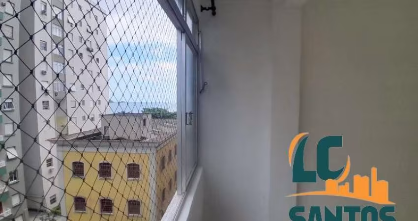Embaré  Apto 1 dorm c/ vista parcial do mar, frente praia, 48m², prédio c/ elevador e portaria 24h. Próx. Igreja Embaré e comércios.