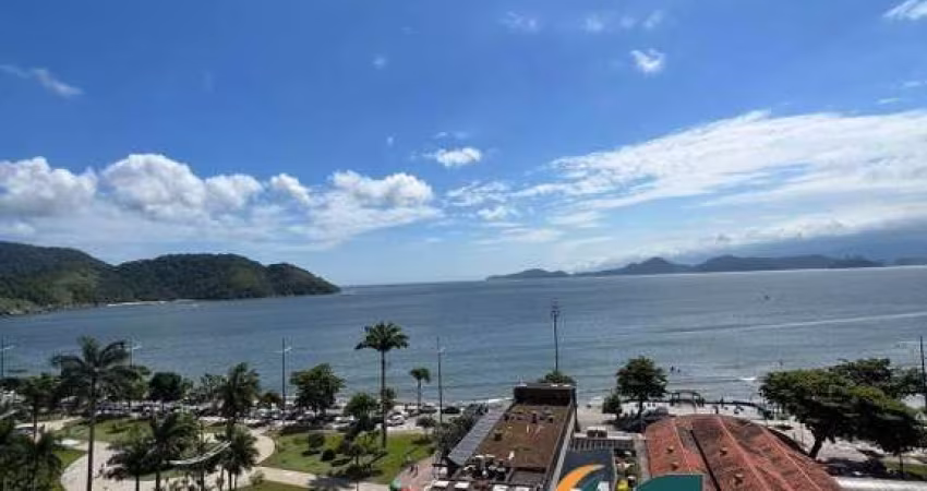 Apartamento mobiliado de 2 dormitórios na Ponta da Praia, Santos. Vista frontal para o mar, 74m², varanda, ar-condicionado, 1 vaga. Próximo ao Aquário