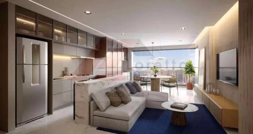 Projeto de torre única, com opções de plantas de 77m².