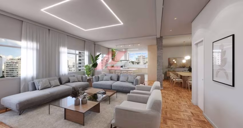 Luxuoso apartamento à venda em Higienópolis, São Paulo-SP: 3 quartos, 1 suíte, 1 sala, 4 banheiros, 2 vagas de garagem e 230,48m² de área.