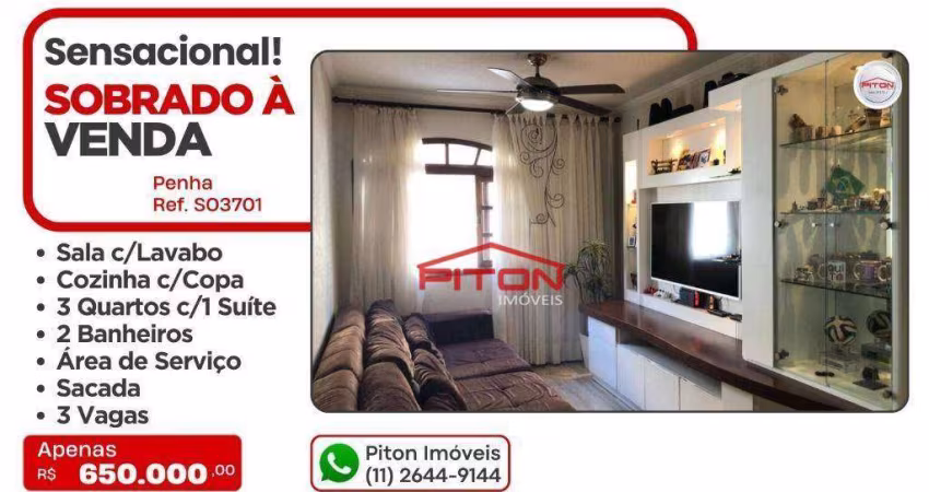 Sobrado com 3 dormitórios à venda, 135 m² por R$ 650.000,00 - Penha - São Paulo/SP