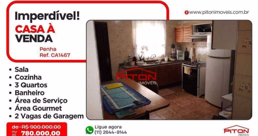 Casa com 3 dormitórios à venda, 130 m² por R$ 780.000,00 - Penha - São Paulo/SP