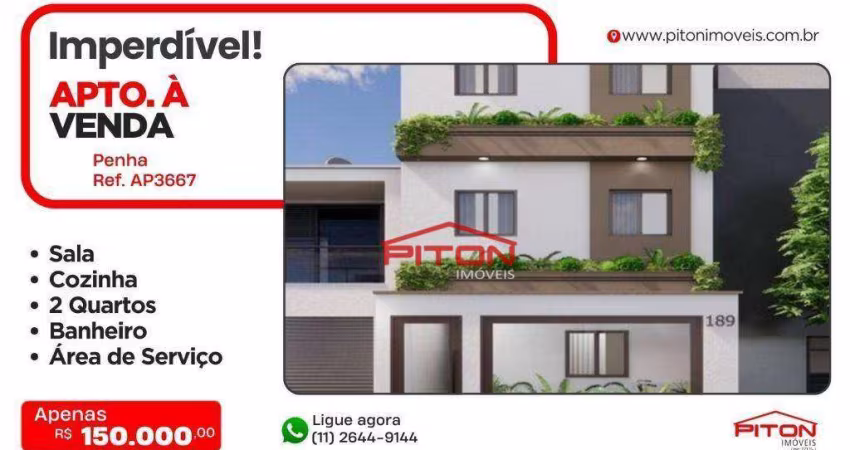 Apartamento com 2 dormitórios à venda, 37 m² por R$ 180.000,00 - Penha - São Paulo/SP