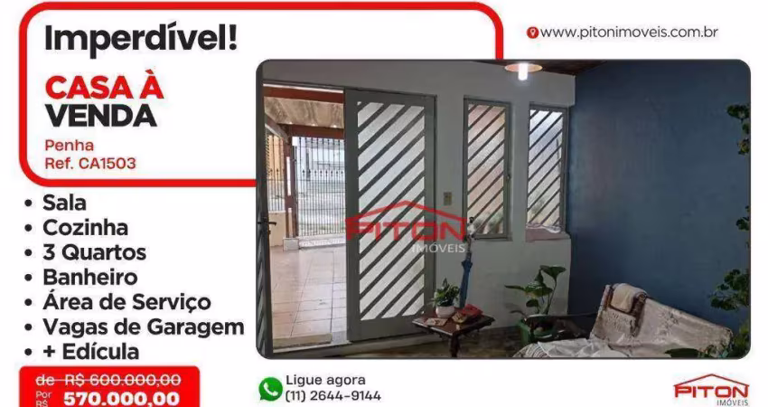 Casa com 3 quartos à venda na Rua Siuci, 253, Penha, São Paulo