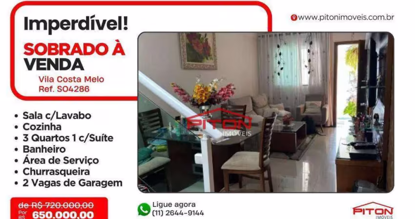 Casa com 3 quartos à venda na Rua Francisco Pires Ribeiro, 244, Vila Costa Melo, São Paulo