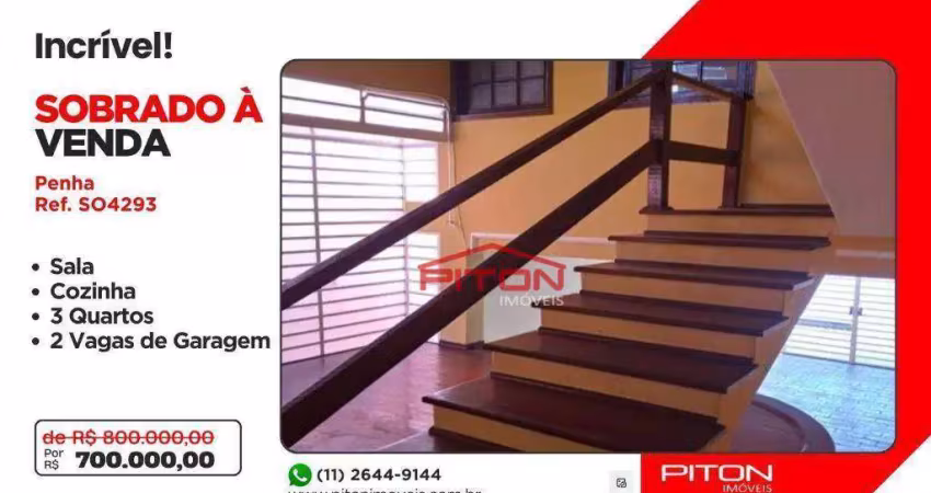 Sobrado com 3 dormitórios à venda, 250 m² por r$ 700.000,00 - penha - são paulo/sp
