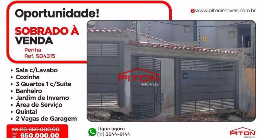 Casa com 3 quartos à venda na Rua Mirandinha, 403, Penha, São Paulo