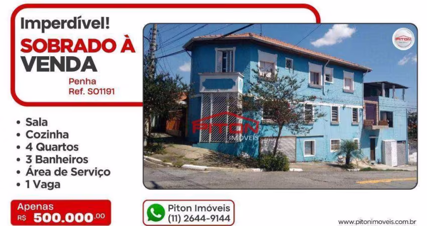 Sobrado com 4 dormitórios à venda, 250 m² por R$ 500.000,00 - Penha - São Paulo/SP