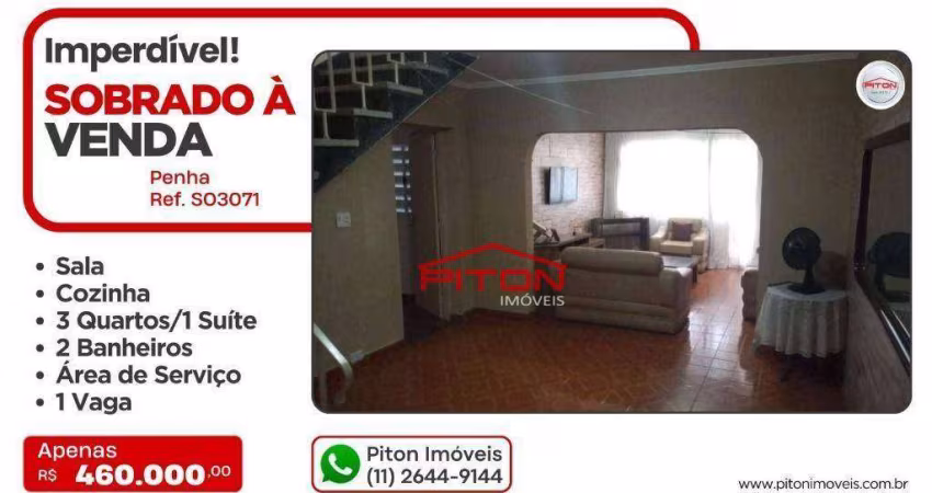 Sobrado com 3 dormitórios à venda, 120 m² por R$ 460.000,00 - Penha - São Paulo/SP